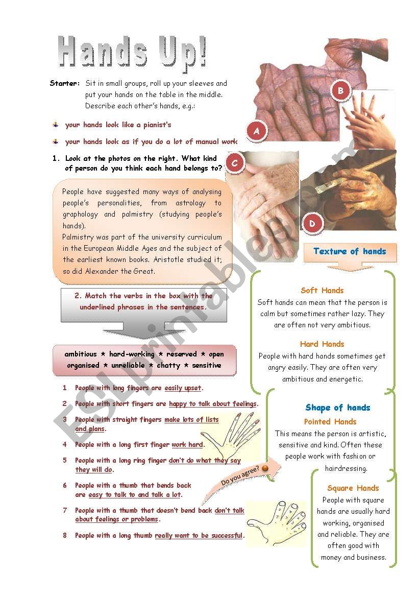 Hands Up! (Palmistry) - 2 pages with key