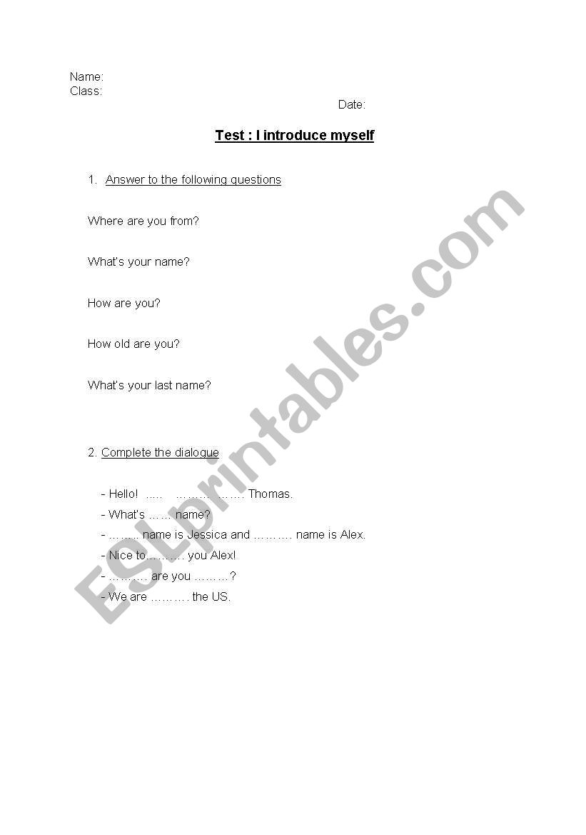 Introduce yourself worksheet