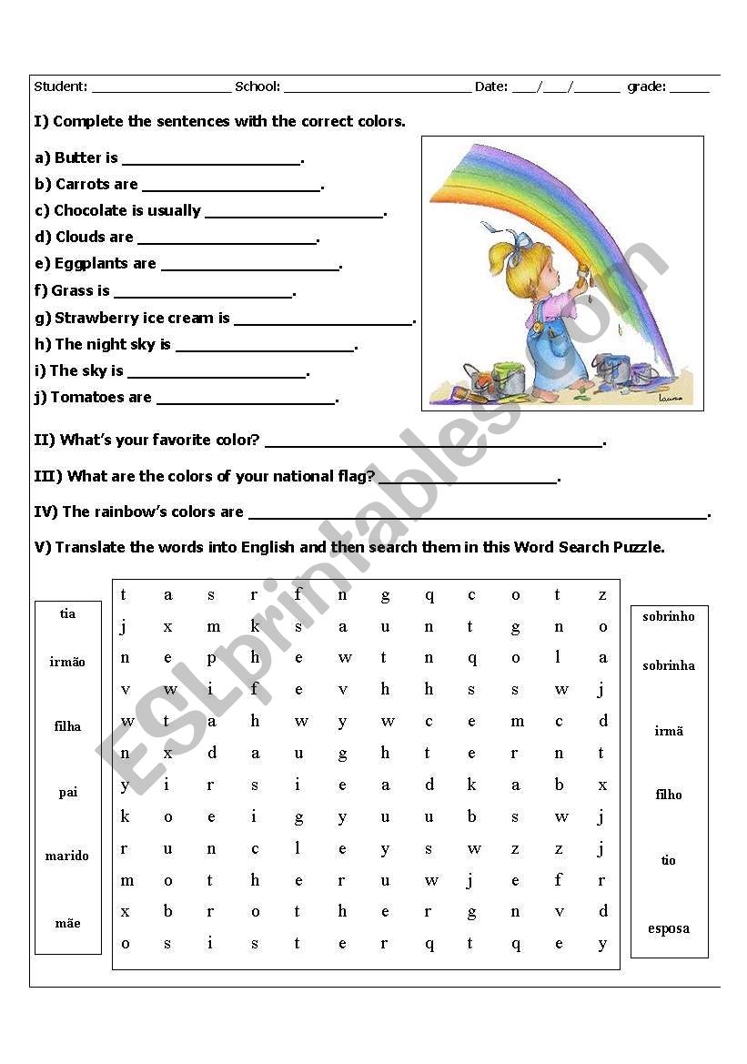 Colors and Family members worksheet