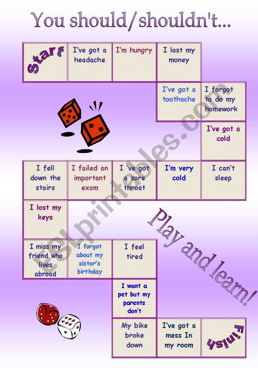 Board Game Giving Advice Should shouldn t ESL Worksheet By Kordullaaa board-game-giving-advice-should-shouldn-t-esl-worksheet-by-kordullaaa