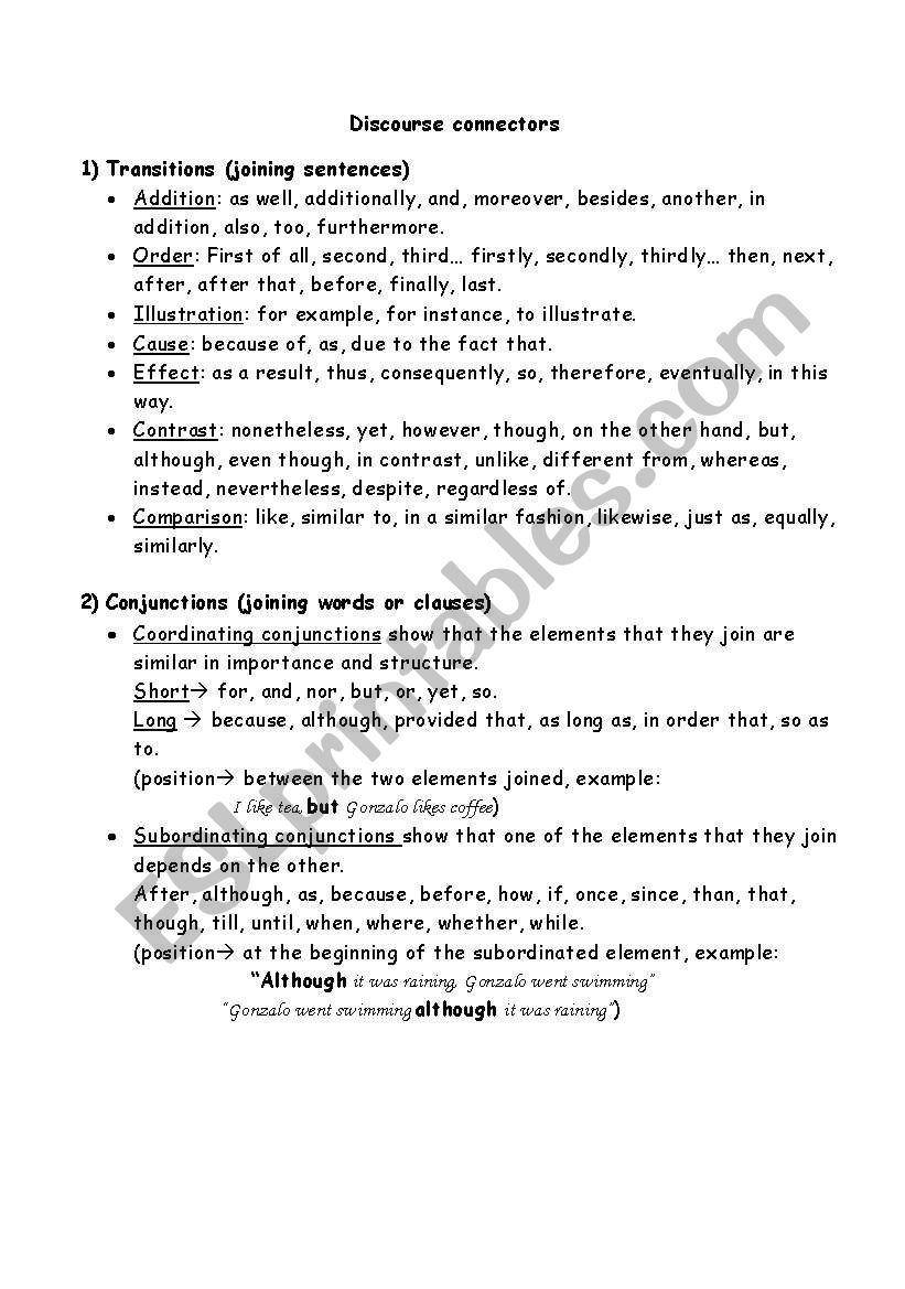 Discourse Connectors worksheet