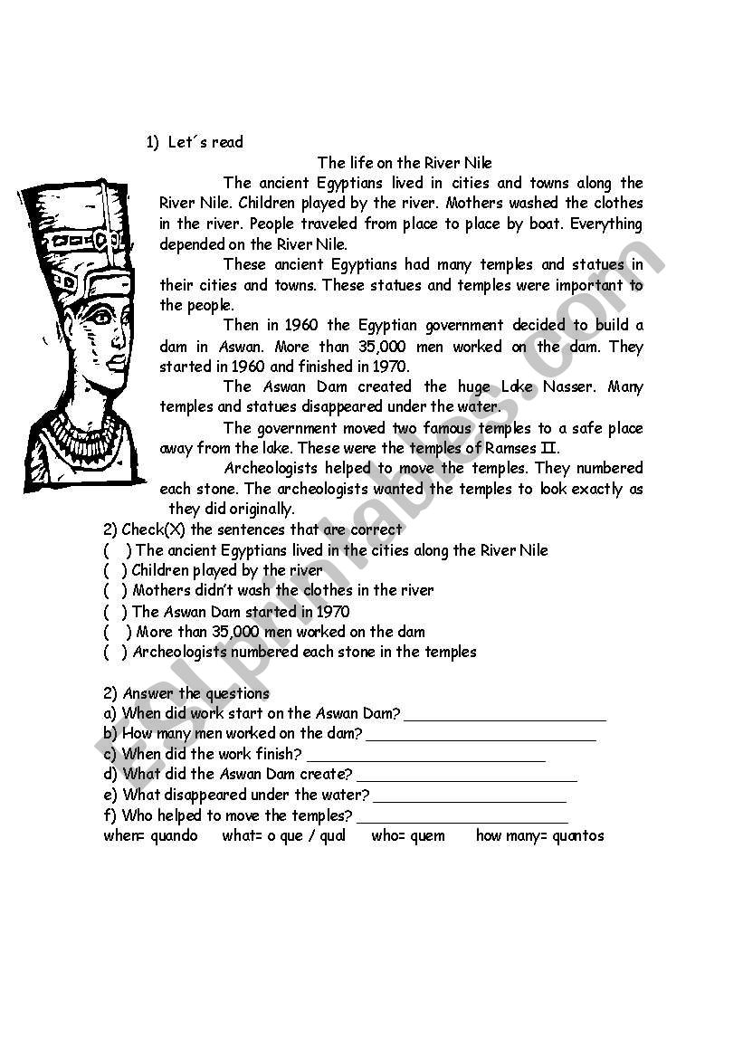 the life in the Nile  worksheet