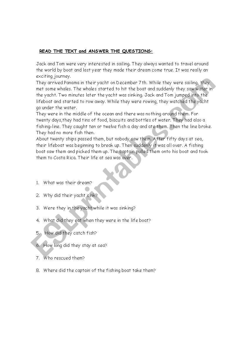 reading comprehension worksheet