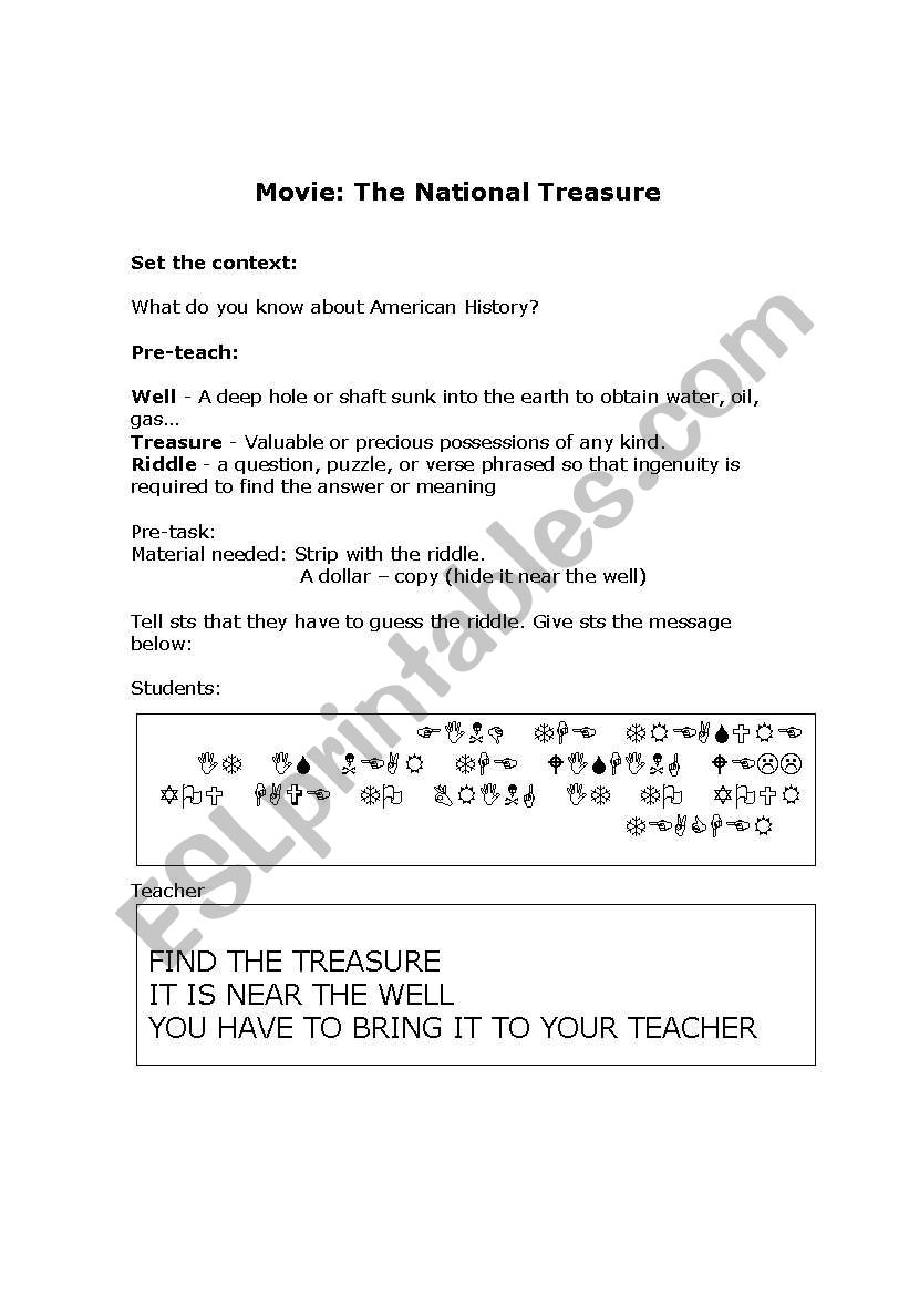 Movie- The National Treasure worksheet