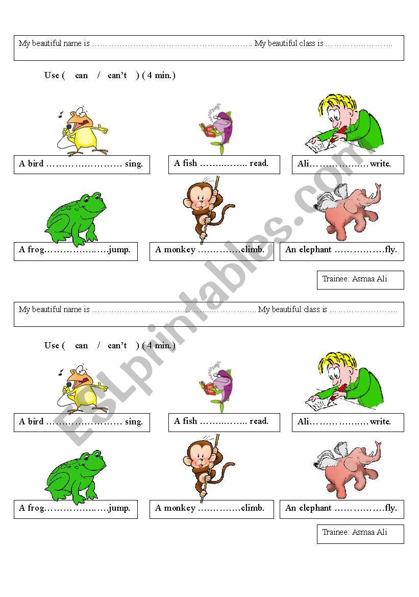 Use can and canÂ´t worksheet