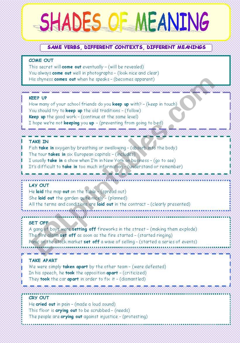 shades of meaning  worksheet