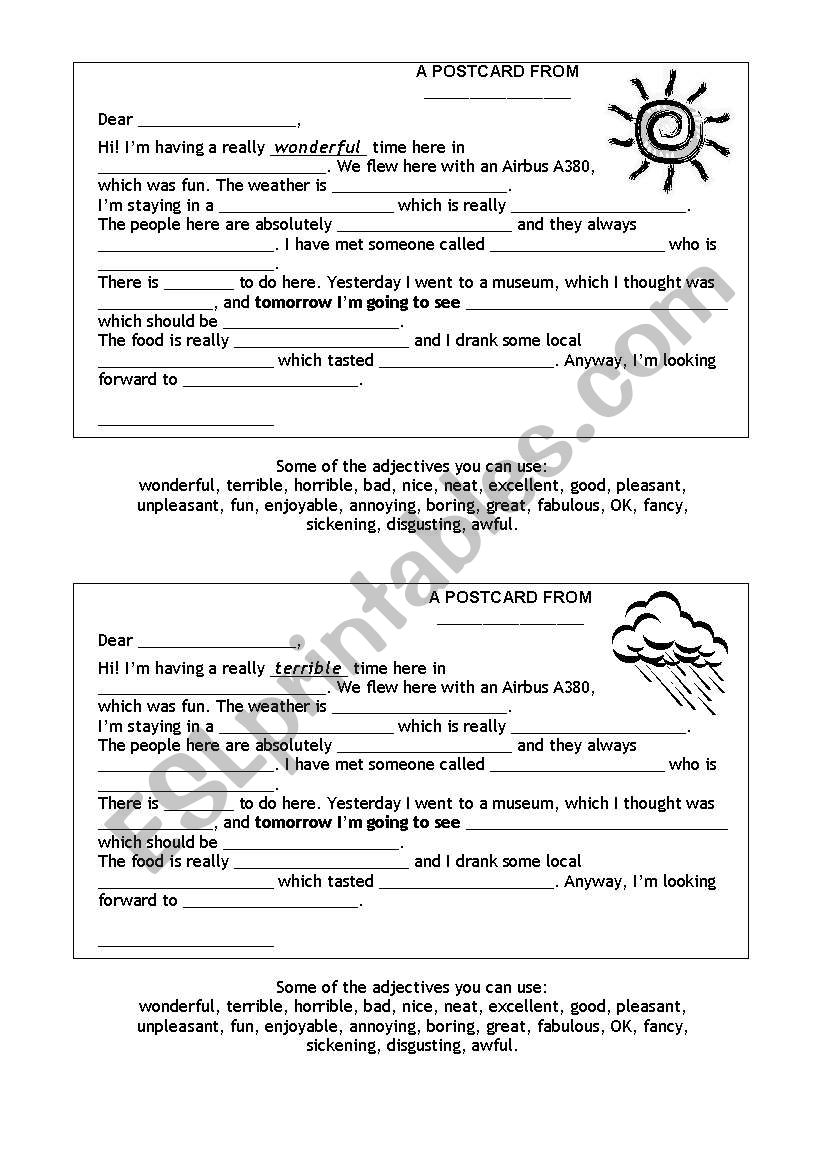 Writing postcards worksheet