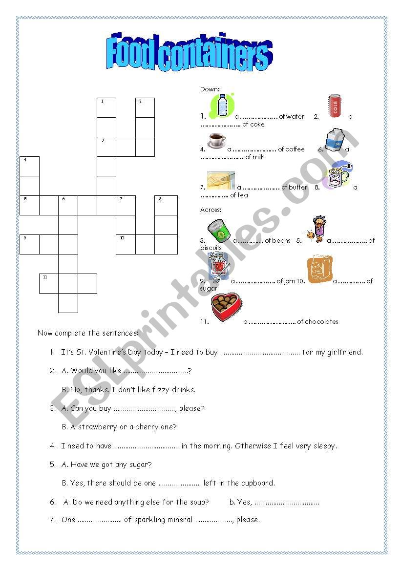 Food containers - activities. 