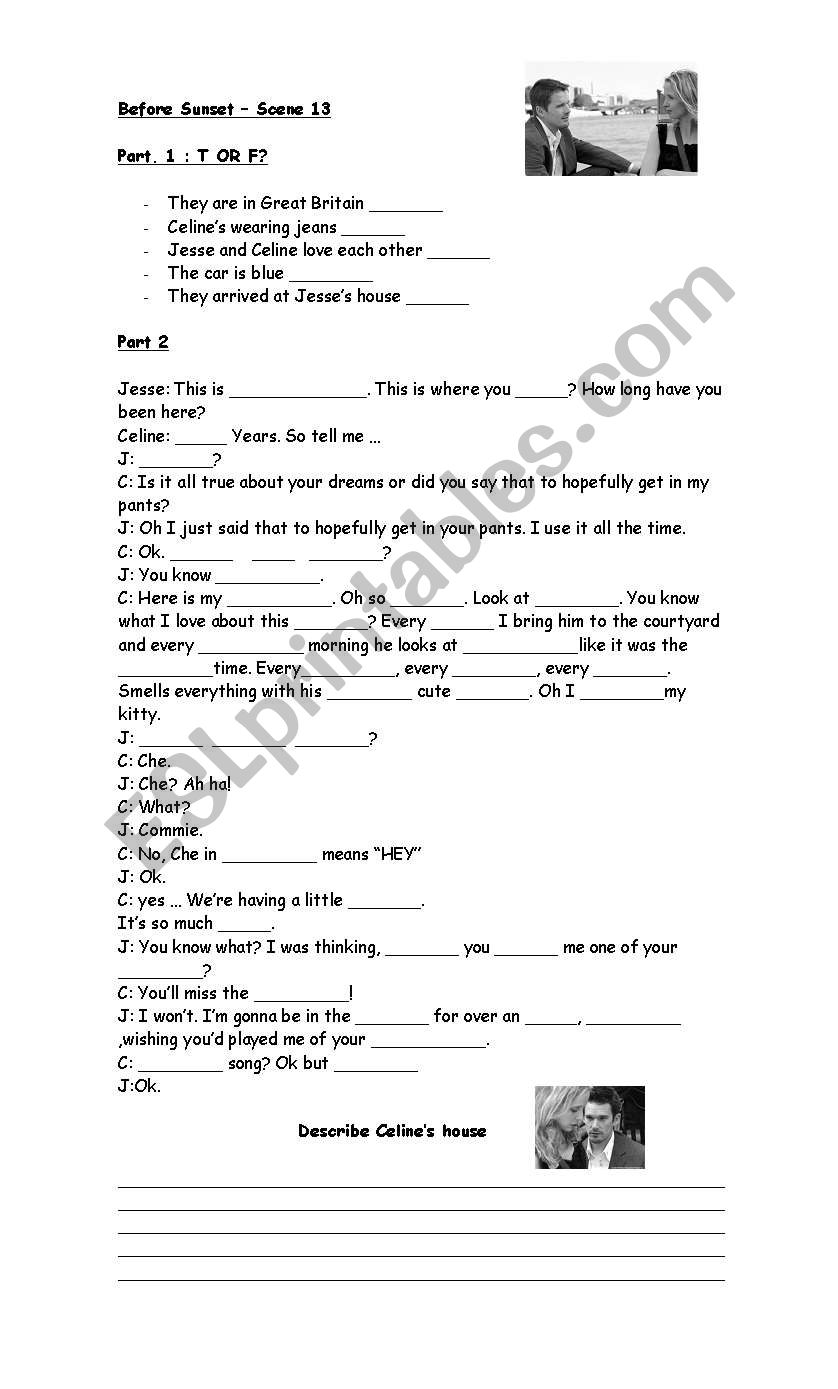 movie- before sunset worksheet