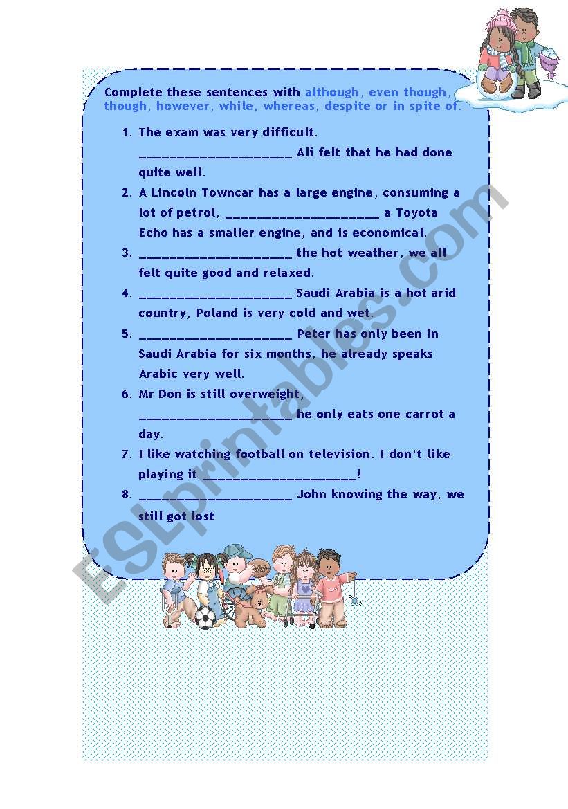 CONJUNCTIONS EXERCISES worksheet