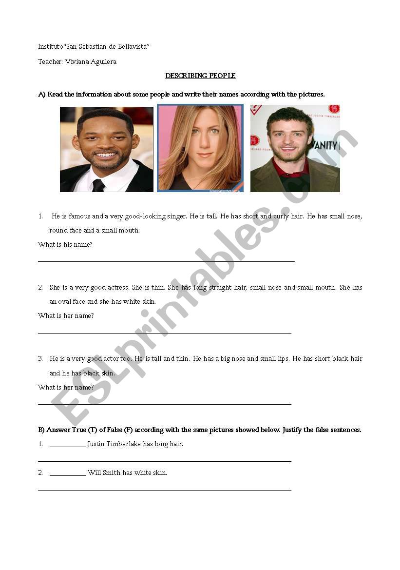 Describing people  worksheet