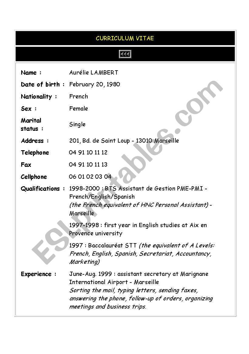 How to write a curriculum vitae even if you have no experience. How To Write A Curriculum Vitae - How to write a Curriculum Vitae - ESL worksheet by sebastien