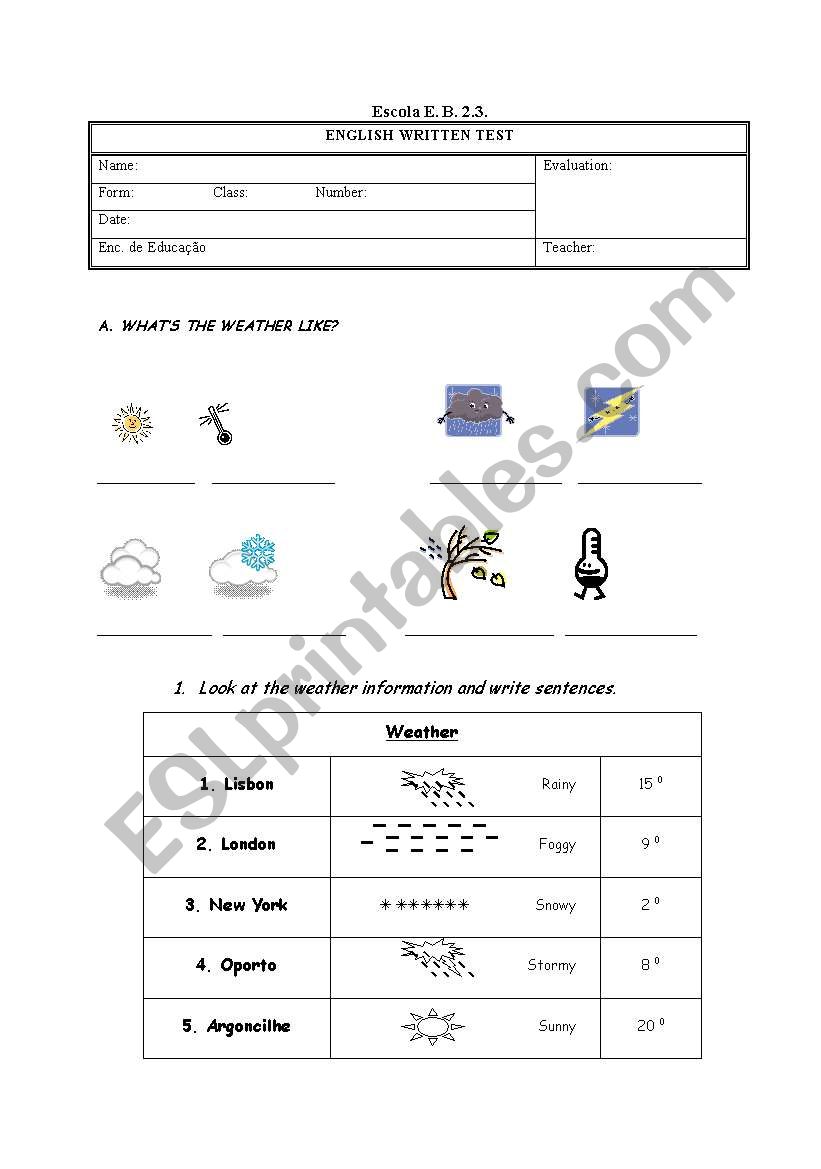 mini weather test worksheet