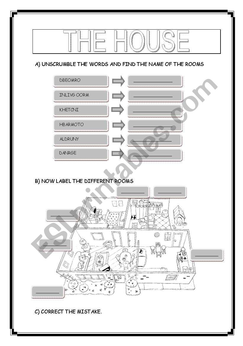 parts of the house worksheet