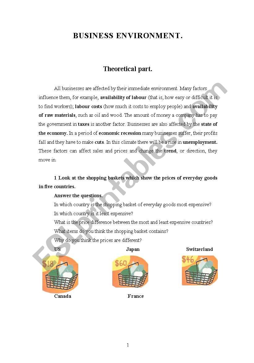 Business environment. worksheet