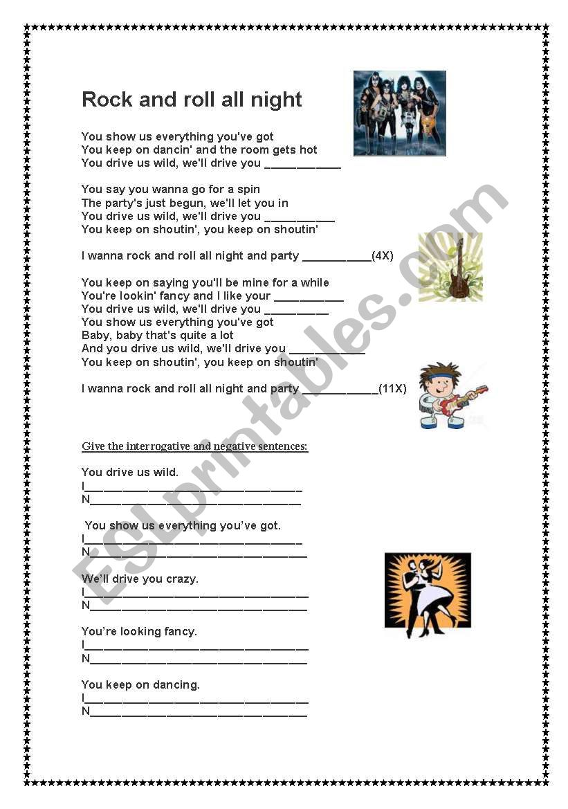 ROCK AND ROLL ALL NIGHT worksheet