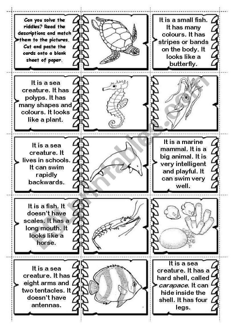 Sea creatures Riddles / Domino - ESL worksheet by gabitza