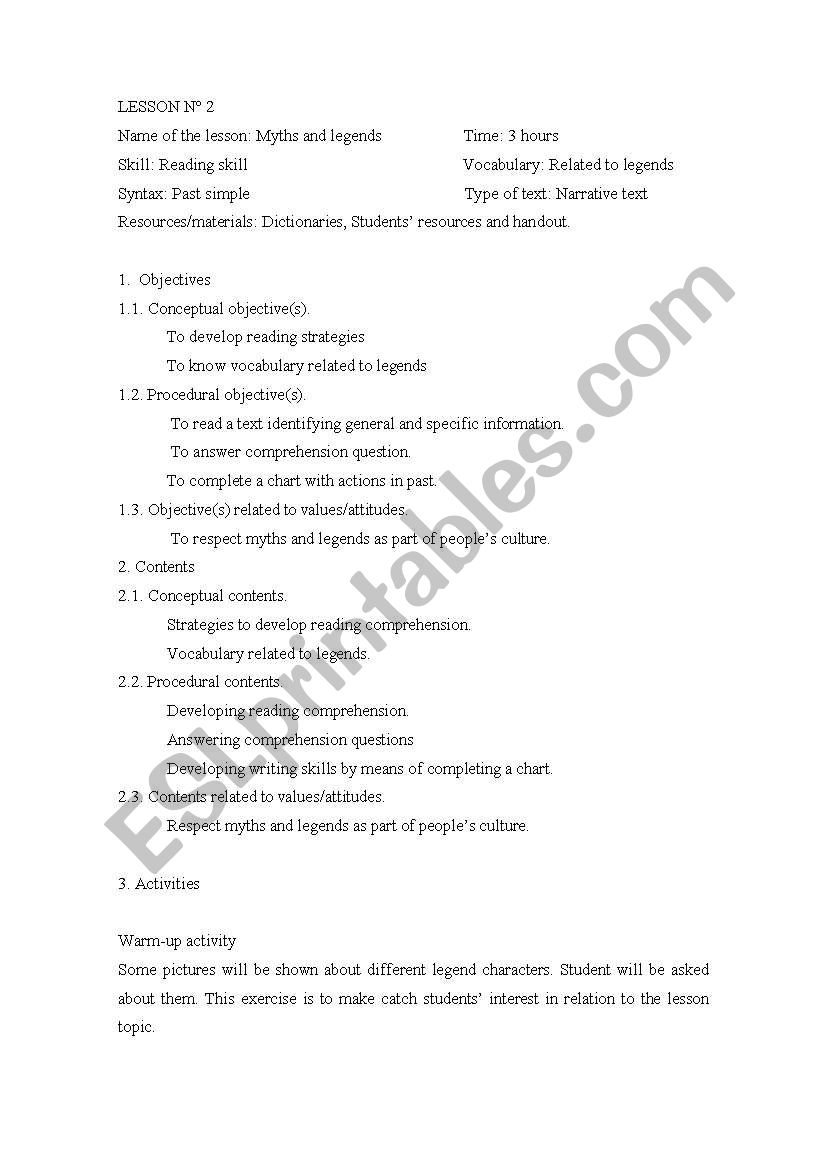 Narcissus legend worksheet