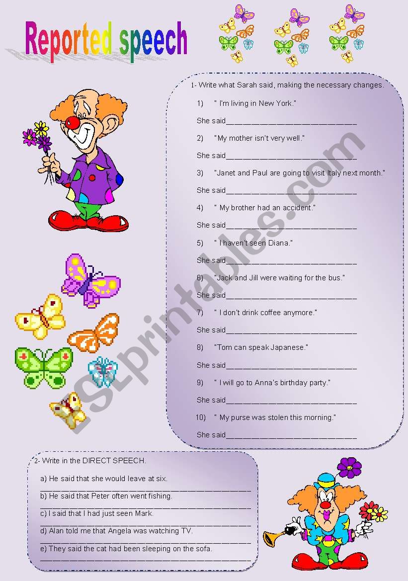 REPORTED SPEECH worksheet