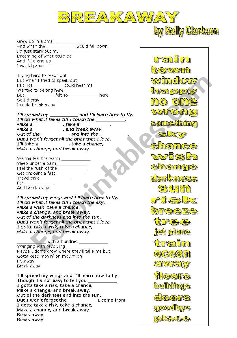 Song Activity - Missing words worksheet