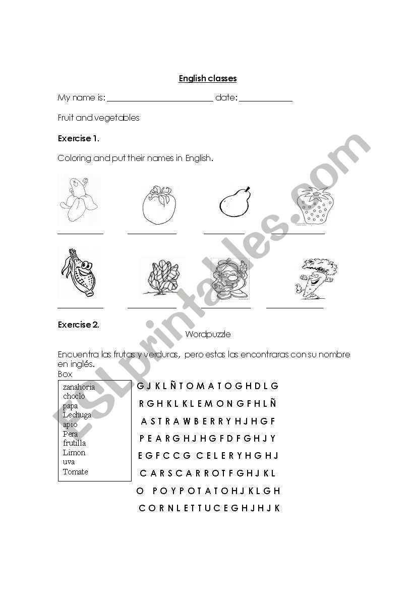 fruit and vegetables worksheet