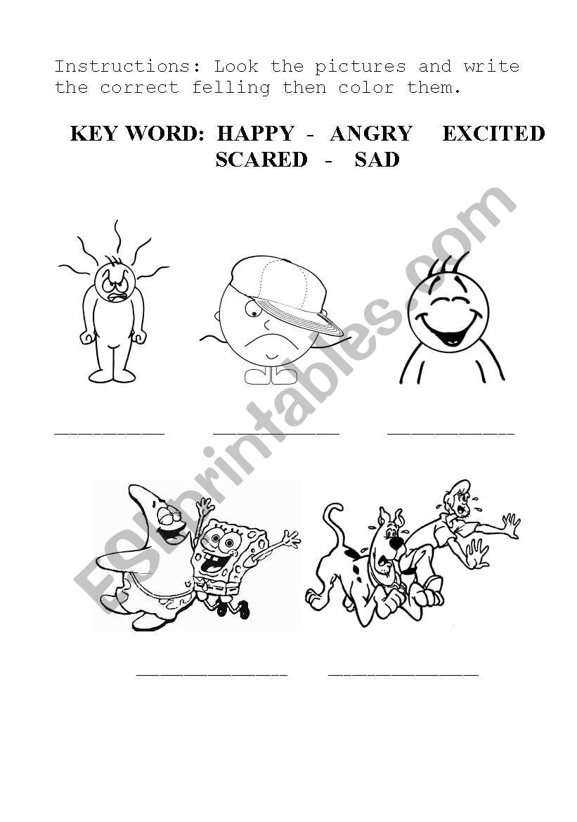 Write the correct feeling worksheet