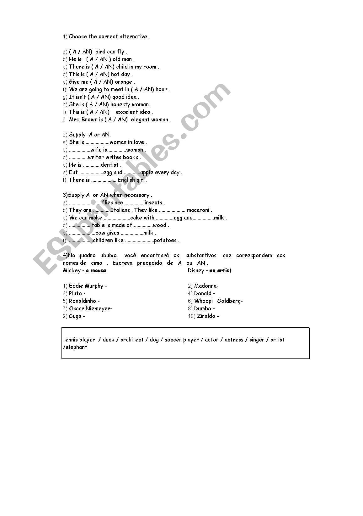 articles  worksheet