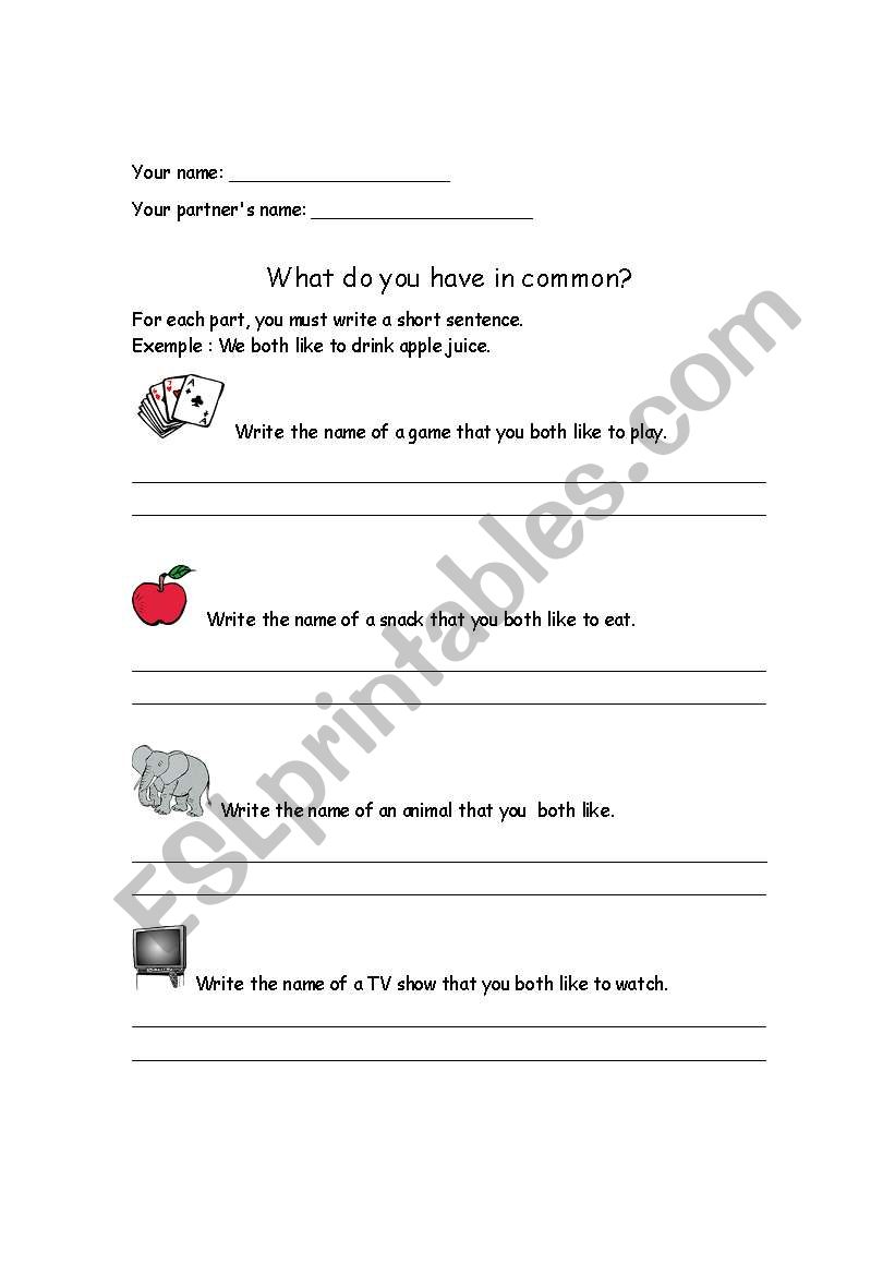 What do you have a common? worksheet