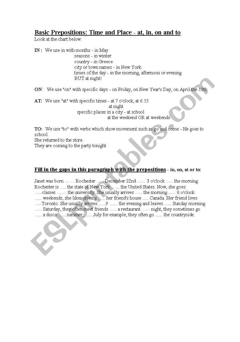 PREPOSITIONS worksheet