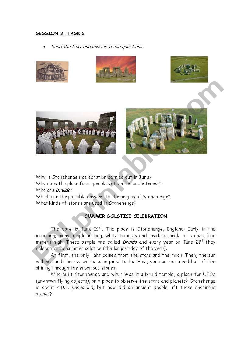 Stonehenge worksheet