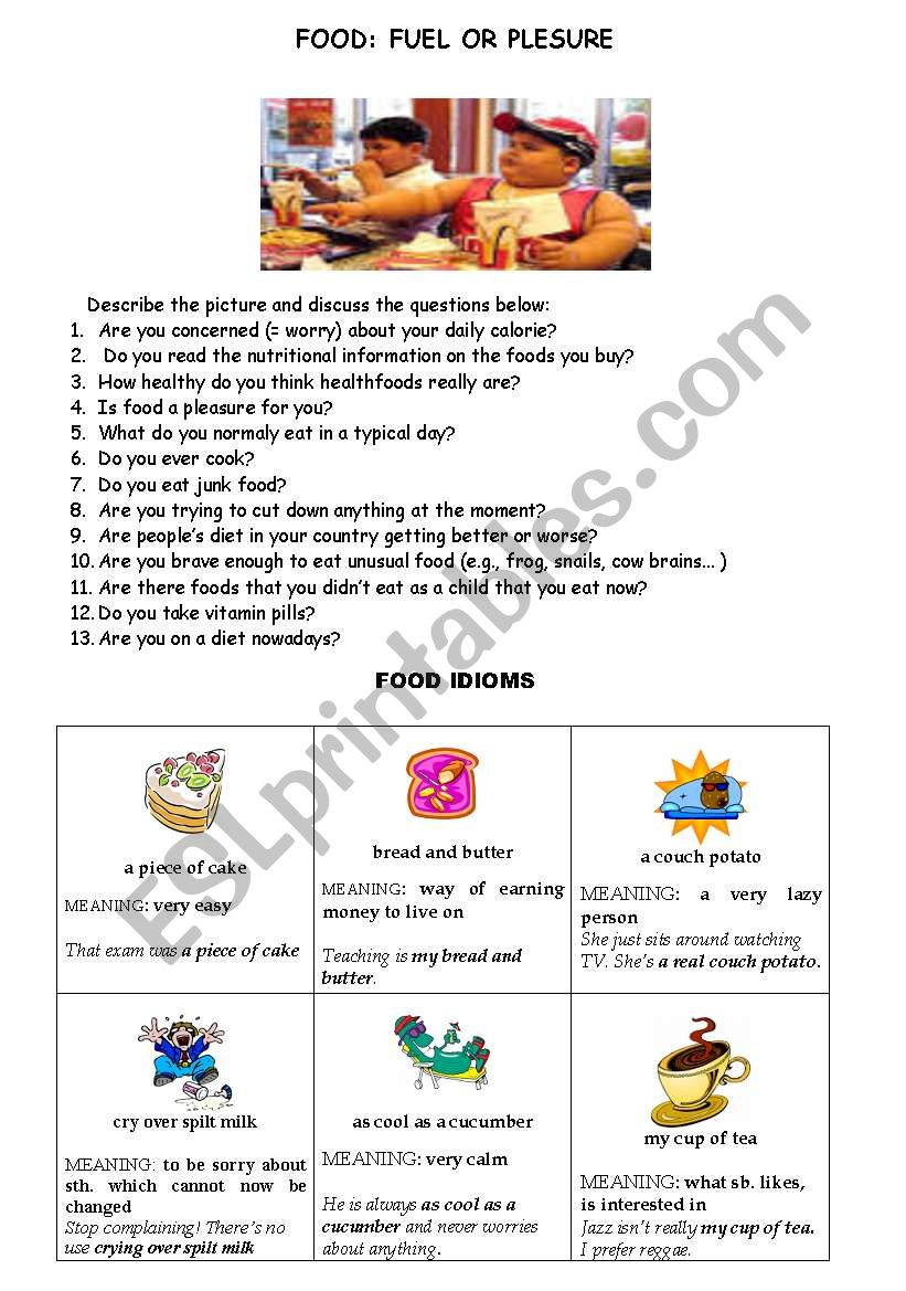 FOOD: FUEL OR PLEASURE worksheet