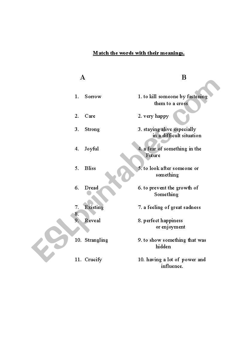 match the meanings worksheet