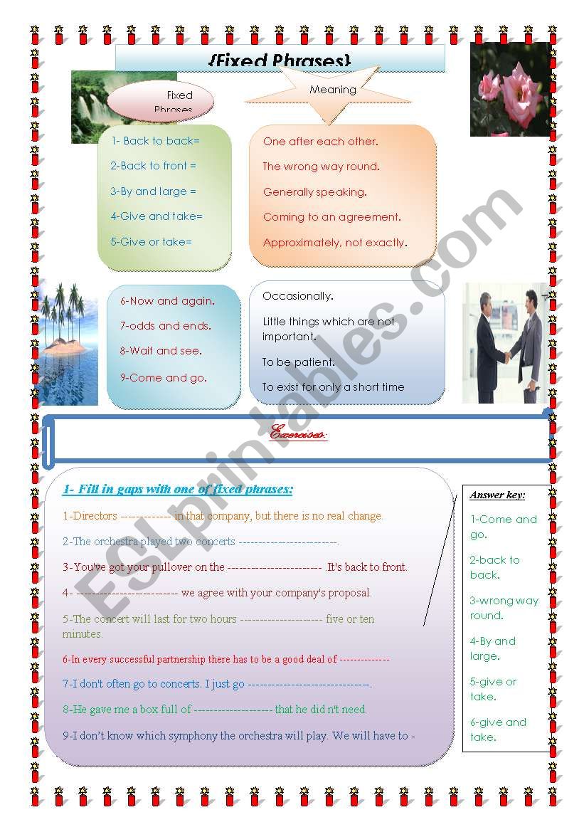 Fixed phrases worksheet