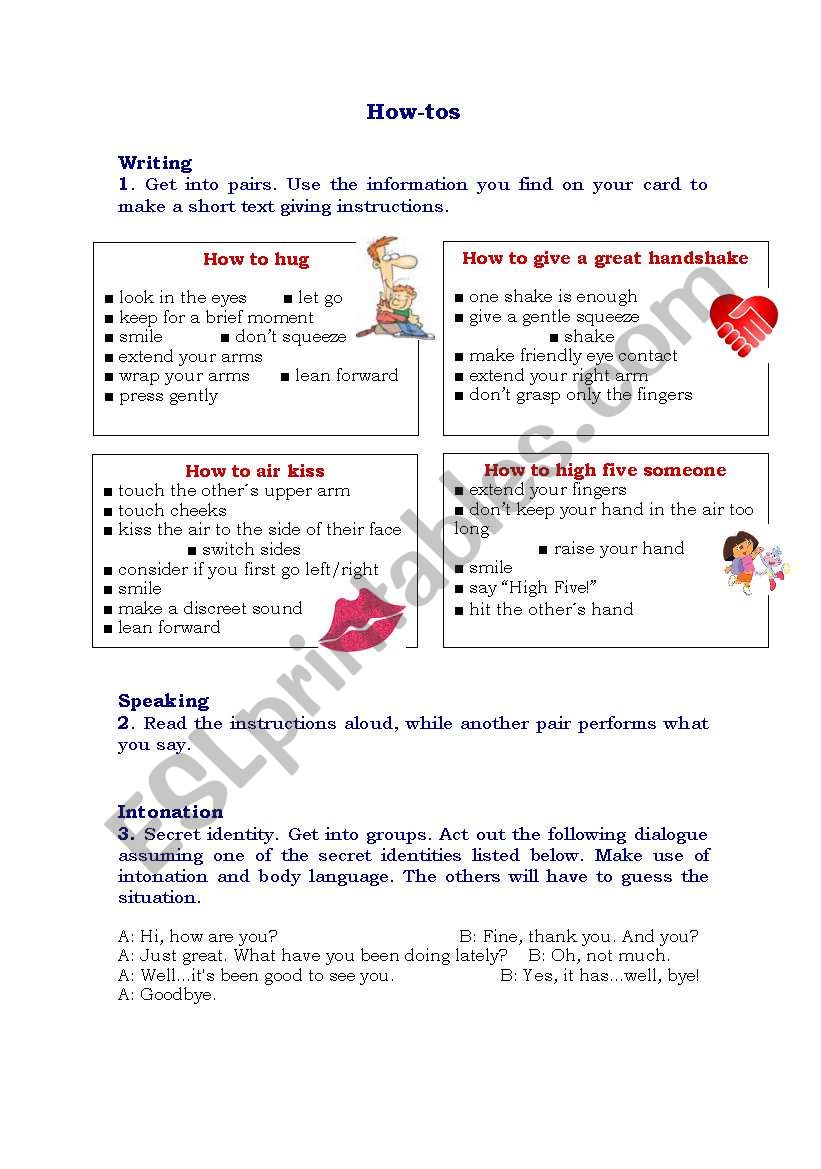 Body language: Giving instructions role-play and Intonation activities