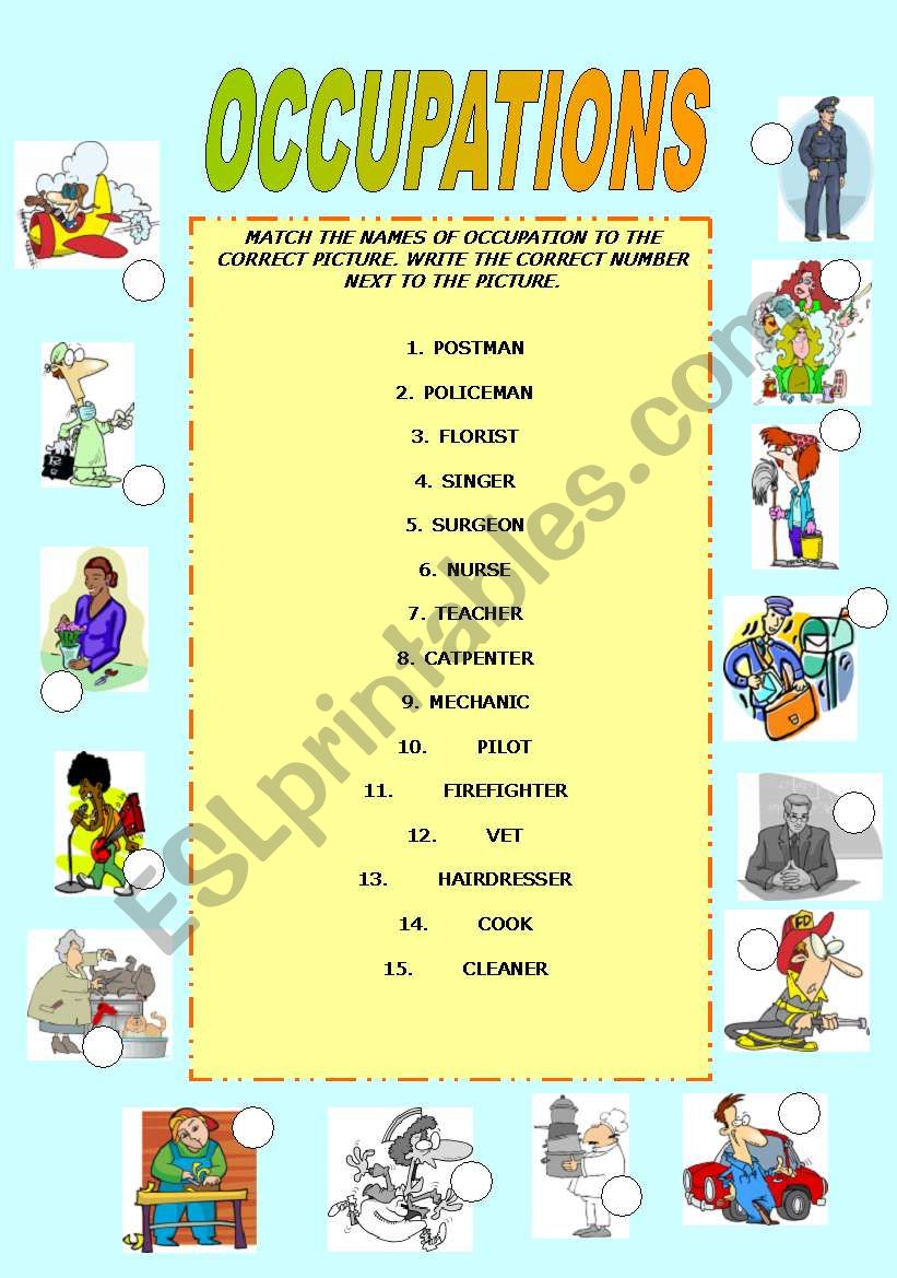 OCCUPATIONS - matching worksheet