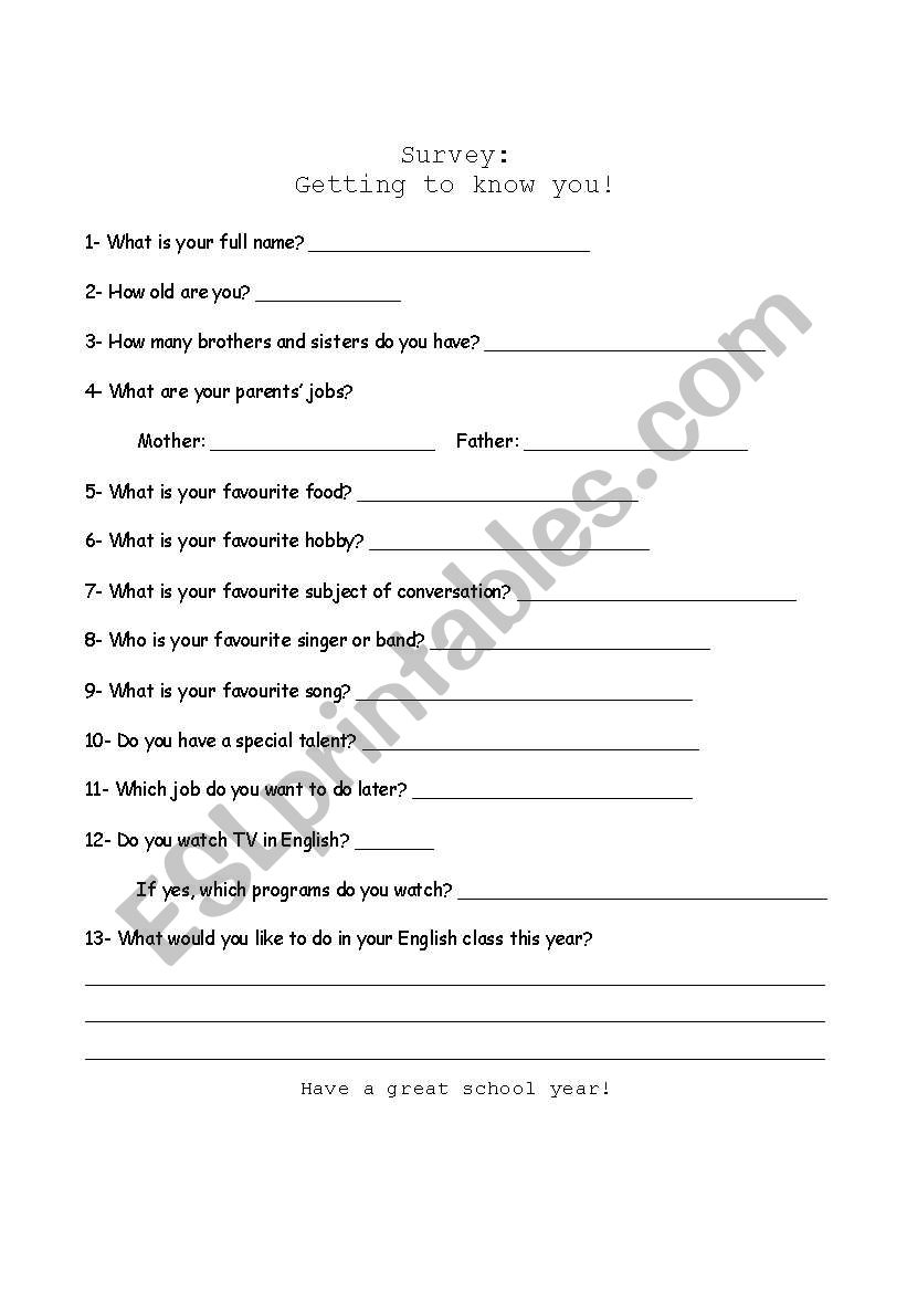 English worksheets: Survey