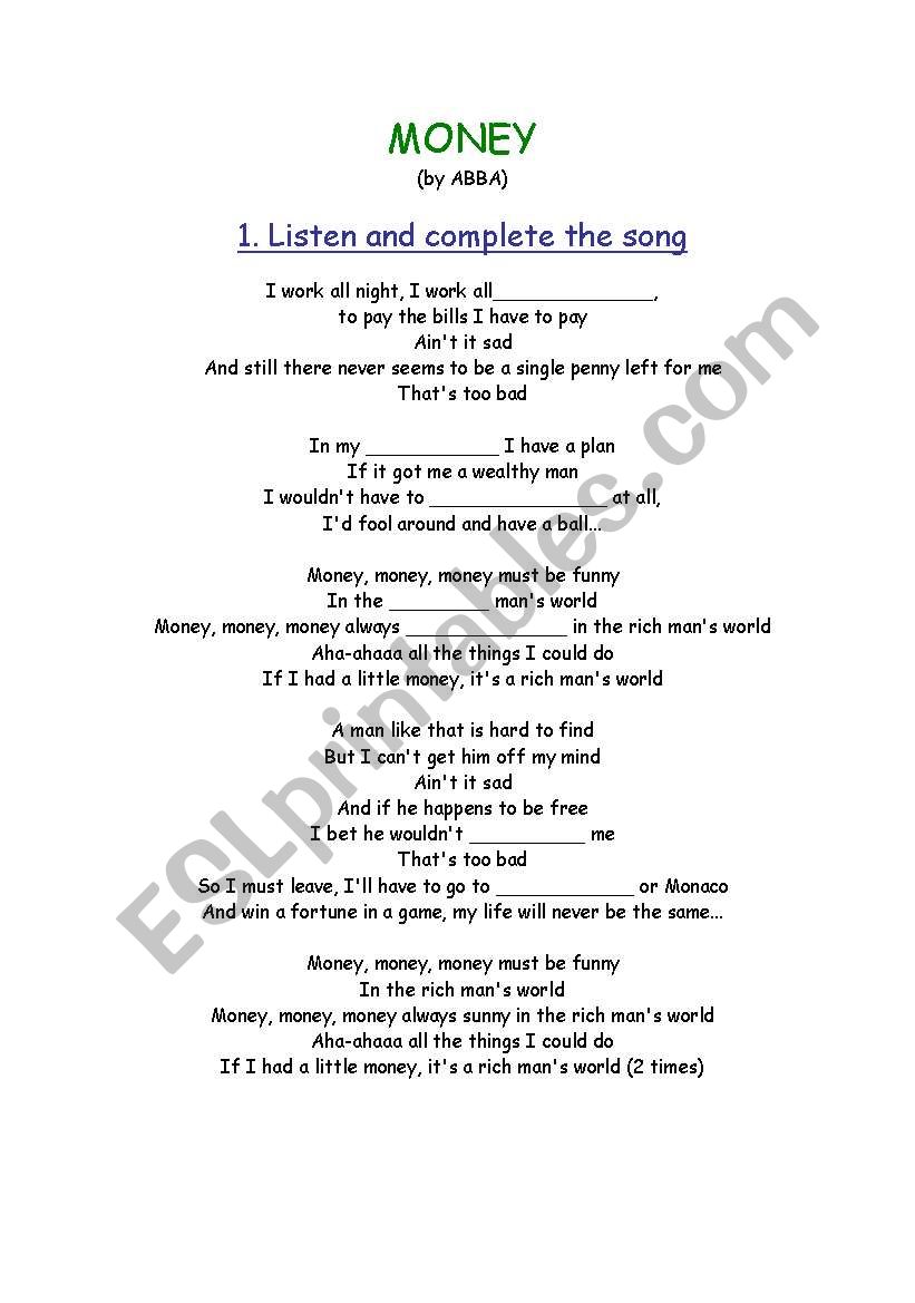 activity song worksheet