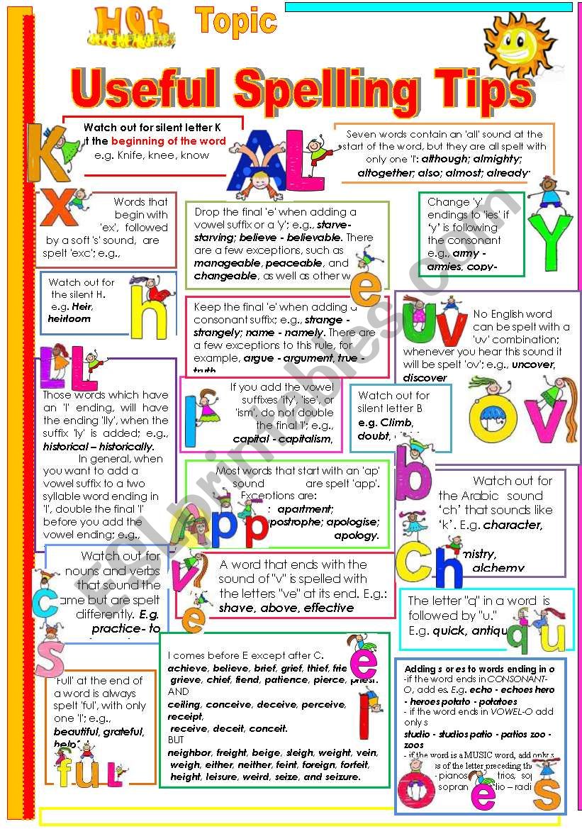 USEFUL SPELLING TIPS FOR YOUR STUDENTS