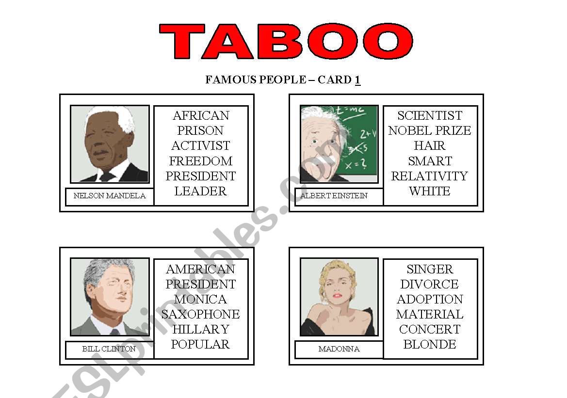 TABOO GAME: Famous People worksheet