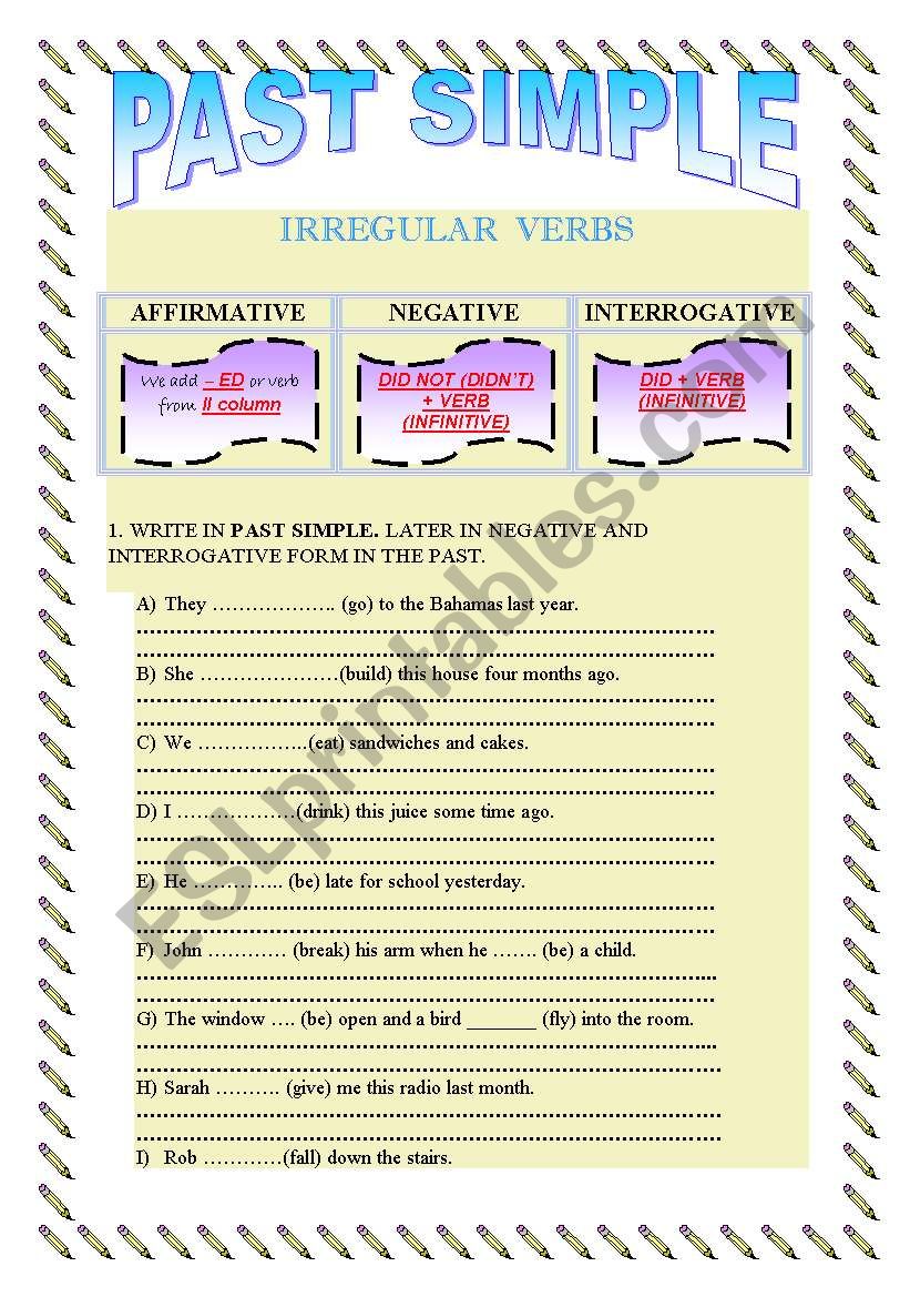 PAST SIMPLE - IRREGULAR VERBS worksheet