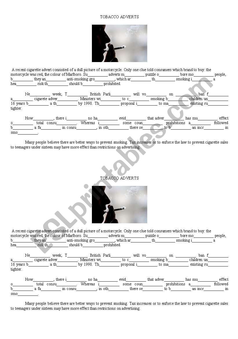 C-test - Tobacco Adverts worksheet