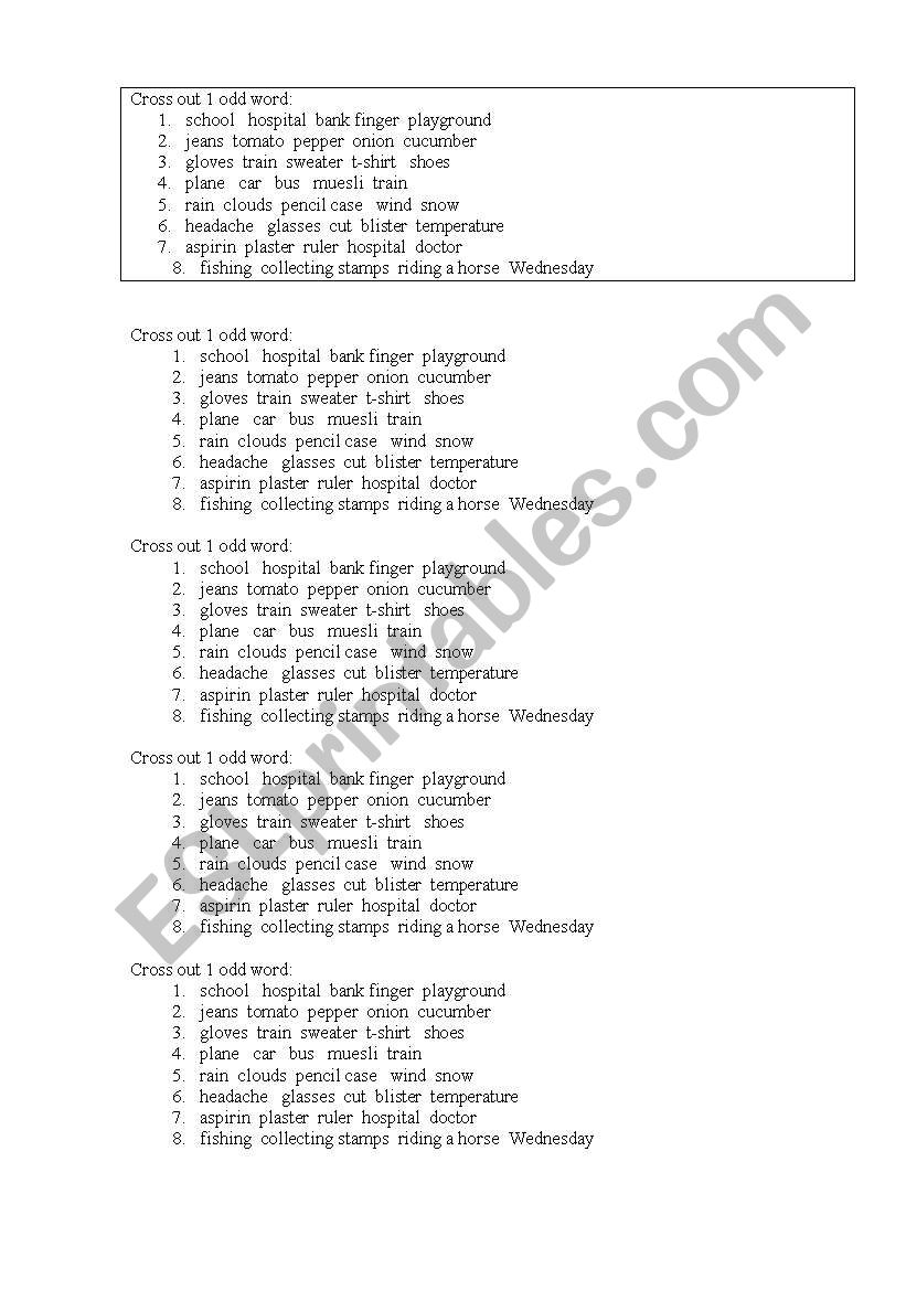 cross one odd out worksheet