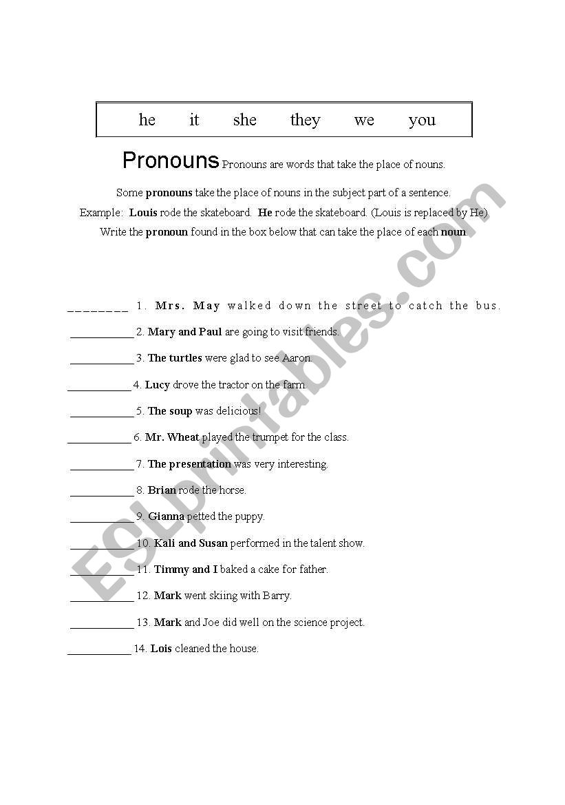 Pronouns worksheet