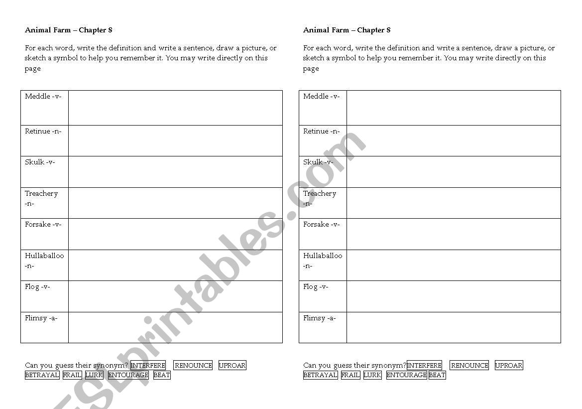 English worksheets: animal farm ch 8