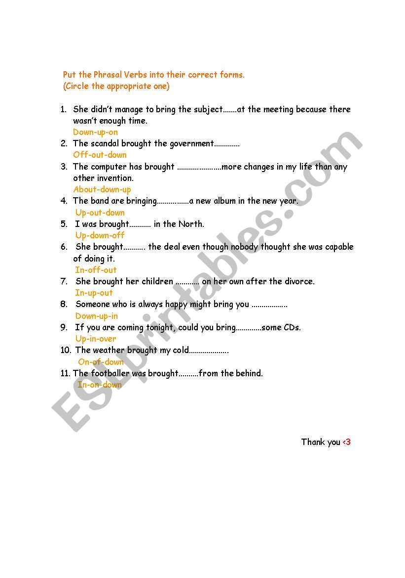 phrasal verb exercise worksheet