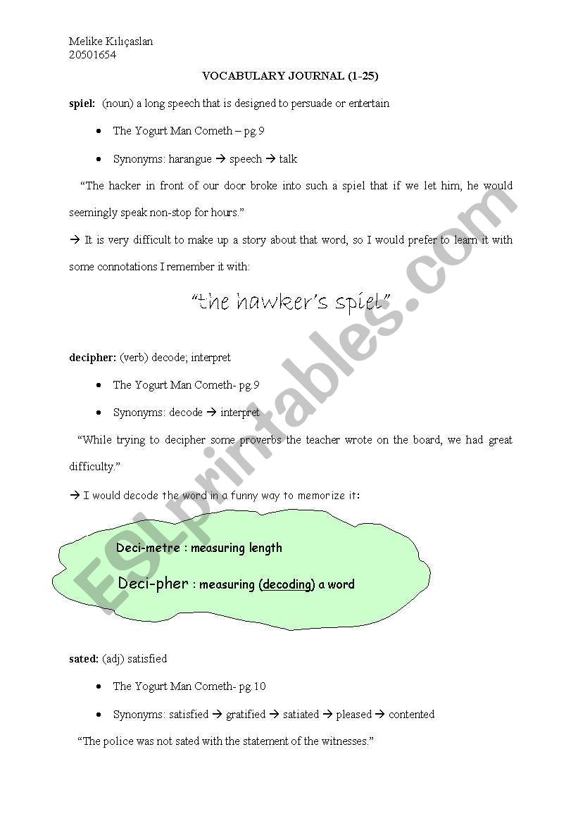 Vocabulary Teaching worksheet