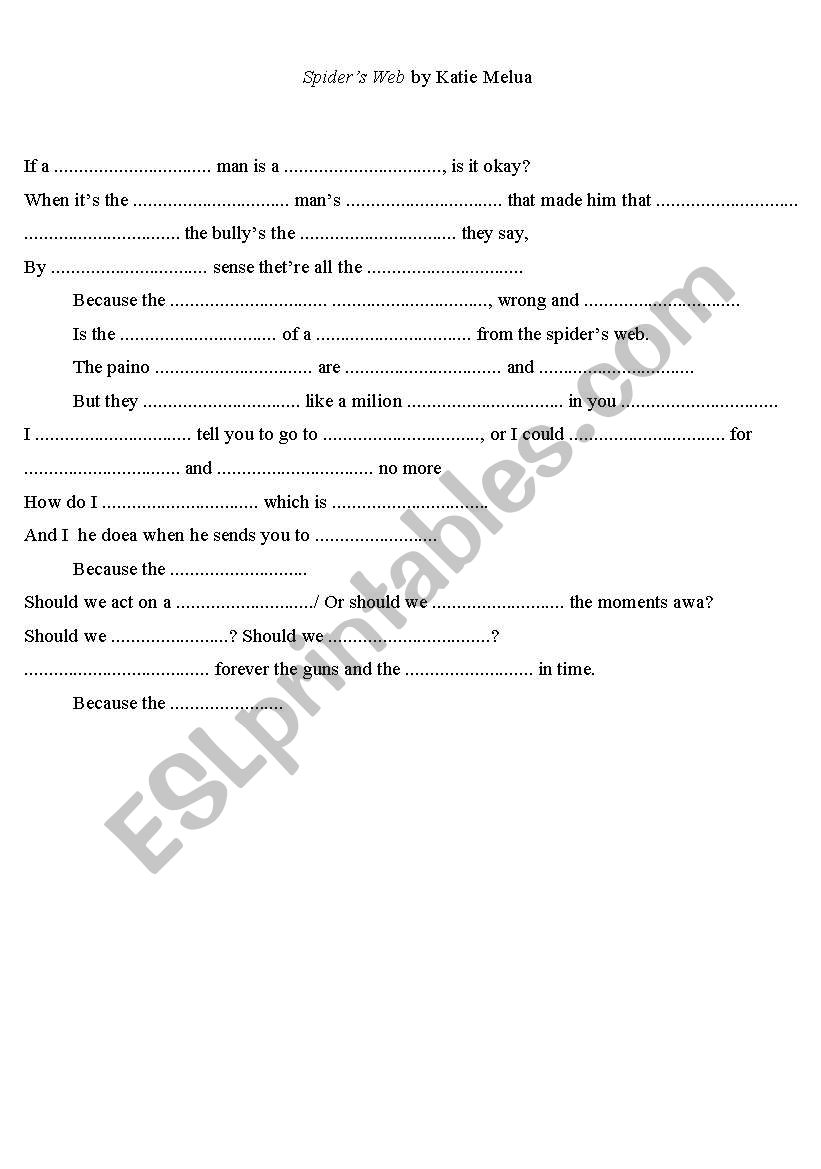 Spiders web by Katie Melua worksheet