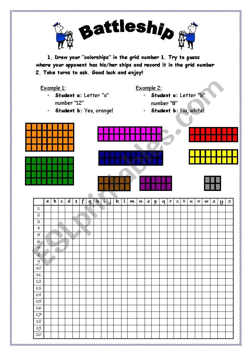 Battleship worksheet