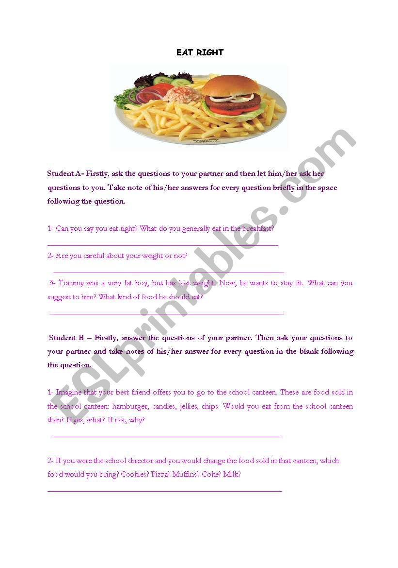 eating habits worksheet
