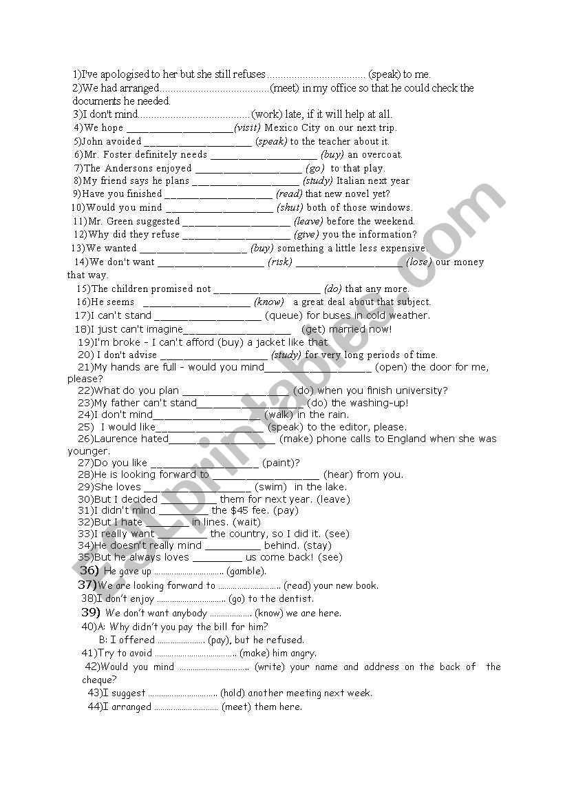 gerund-infinitive worksheet